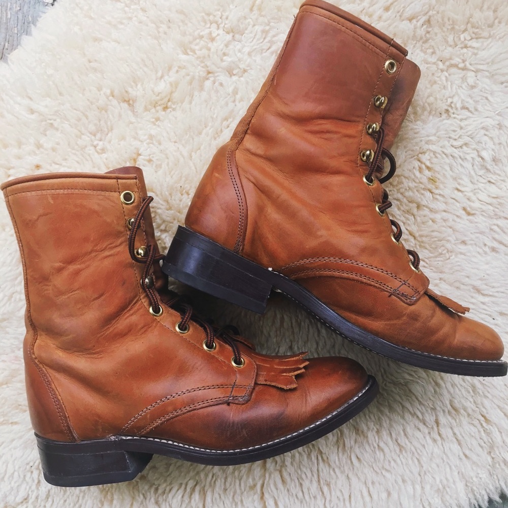 Vintage Leather Boots Western Boho Fringe USA made